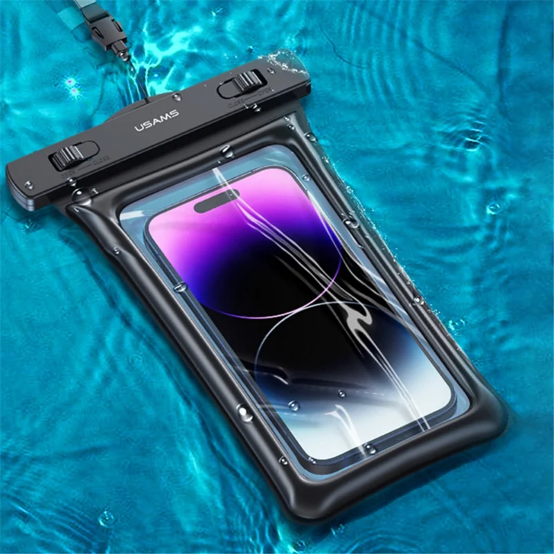 USAMS US-YD011 Waterproof Phone Pouch Universal 7-inch Waterproof Case Dry Bag IPX8 10m Underwater Phone Protector with Lanyard - Black