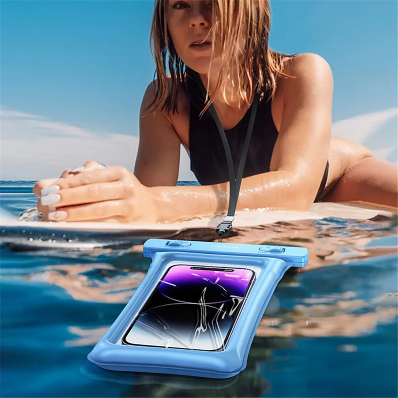 USAMS US-YD011 Waterproof Phone Pouch Universal 7-inch Waterproof Case Dry Bag IPX8 10m Underwater Phone Protector with Lanyard - Black