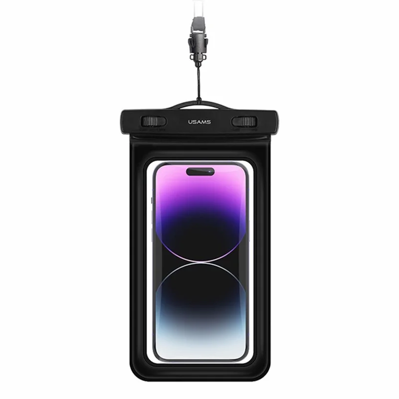 USAMS US-YD011 Waterproof Phone Pouch Universal 7-inch Waterproof Case Dry Bag IPX8 10m Underwater Phone Protector with Lanyard - Black