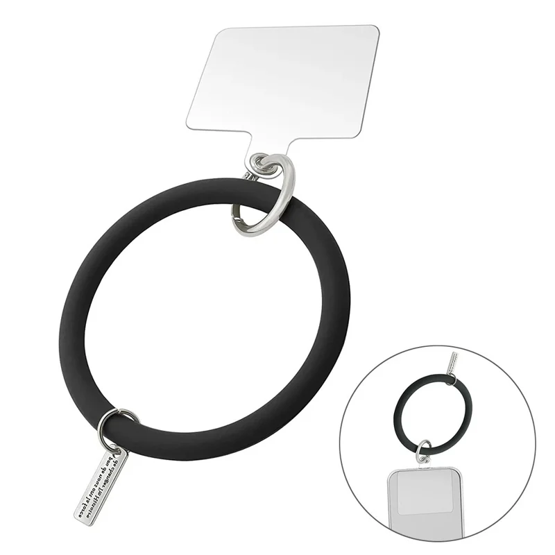 JUNSUNMAY Liquid Silicone Round Loop Anti-Loss Wrist Strap Carrying Rope for Cell Phones - Black