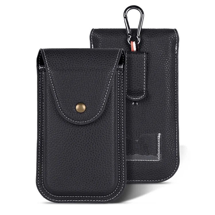 6.7 inch Mobile Phone Waist Bag Vertical PU Leather Belt Hanging Phone Storage Bag - Black