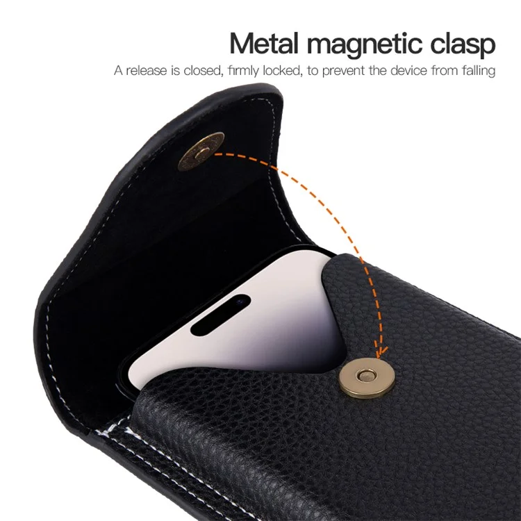 6.7 inch Mobile Phone Waist Bag Vertical PU Leather Belt Hanging Phone Storage Bag - Black