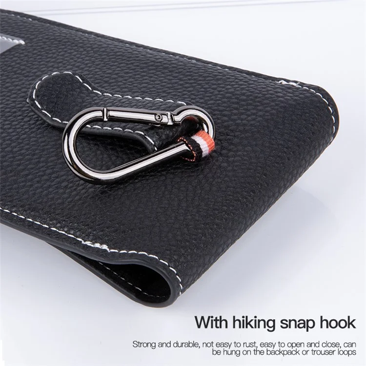 6.7 inch Mobile Phone Waist Bag Vertical PU Leather Belt Hanging Phone Storage Bag - Black