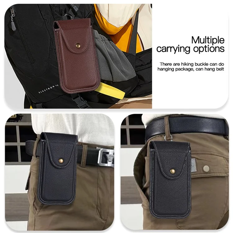 6.7 inch Mobile Phone Waist Bag Vertical PU Leather Belt Hanging Phone Storage Bag - Black