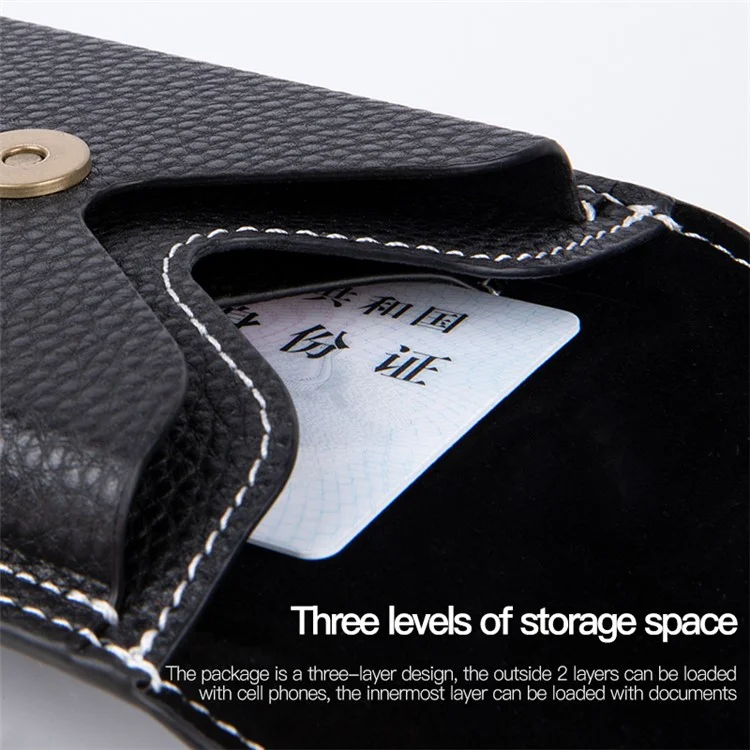 6.7 inch Mobile Phone Waist Bag Vertical PU Leather Belt Hanging Phone Storage Bag - Black