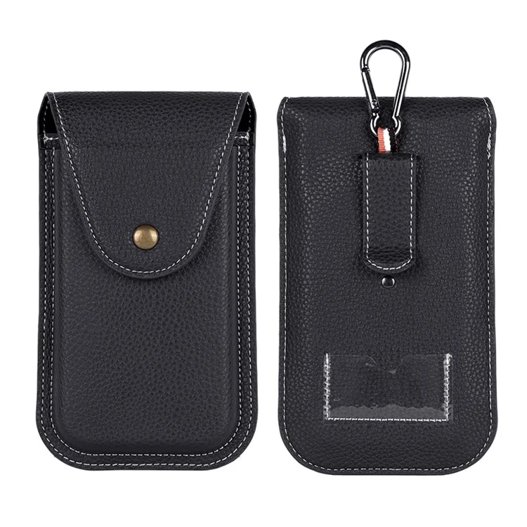 6.7 inch Mobile Phone Waist Bag Vertical PU Leather Belt Hanging Phone Storage Bag - Black