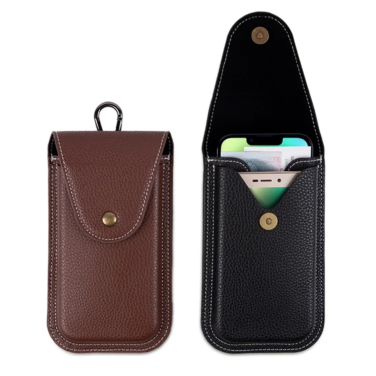 6.7 inch Mobile Phone Waist Bag Vertical PU Leather Belt Hanging Phone Storage Bag - Black