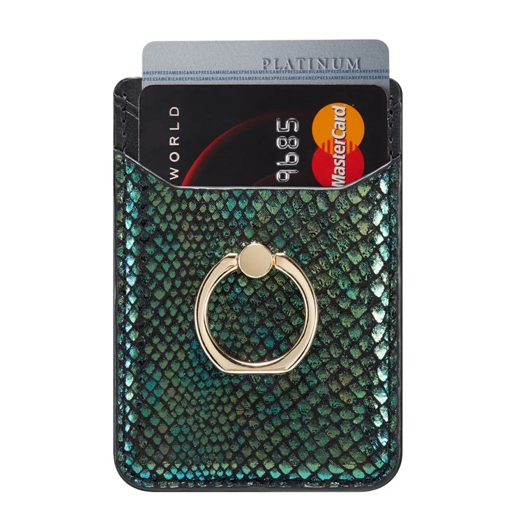 MUXMA MX112 Cartera de Tarjetas RFID Bloqueante Soporte para Teléfono con Textura de Serpiente PU Cuero Adhesivo - Verde Oscuro