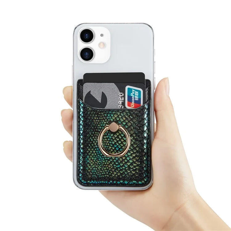 MUXMA MX112 Cartera de Tarjetas RFID Bloqueante Soporte para Teléfono con Textura de Serpiente PU Cuero Adhesivo - Verde Oscuro