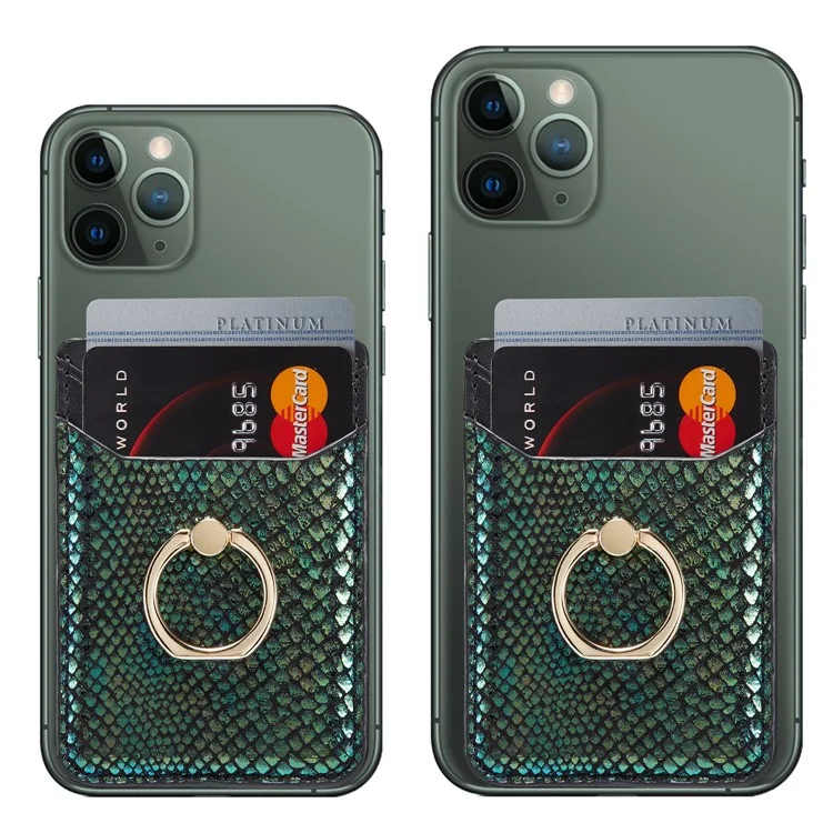 MUXMA MX112 Cartera de Tarjetas RFID Bloqueante Soporte para Teléfono con Textura de Serpiente PU Cuero Adhesivo - Verde Oscuro