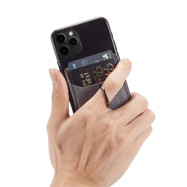 MUXMA MX112 Selbstklebender Telefon-Kartenhalter mit Leinwandstruktur, Ringständer, RFID-Blocktechnologie - Schwarz