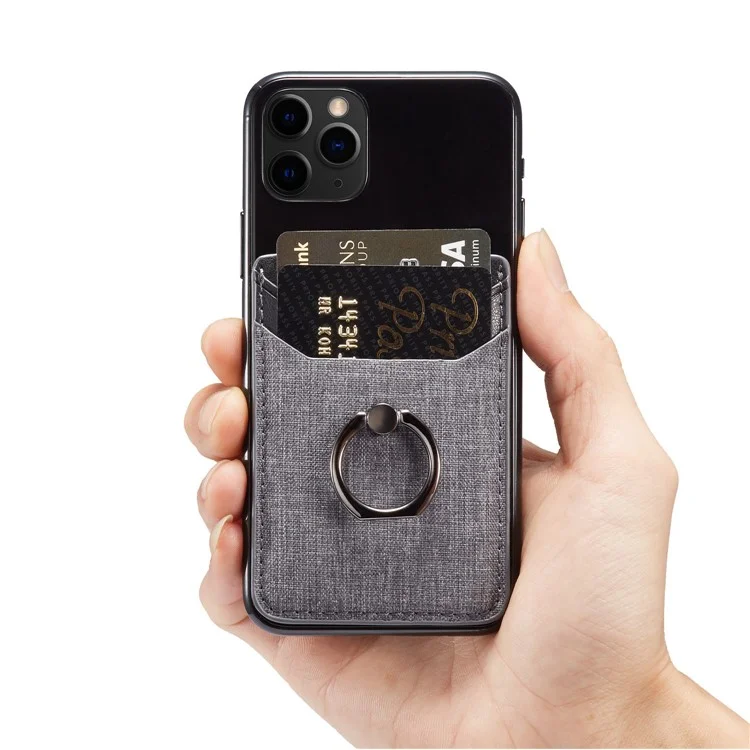 MUXMA MX112 Selbstklebender Telefon-Kartenhalter mit Leinwandstruktur, Ringständer, RFID-Blocktechnologie - Schwarz
