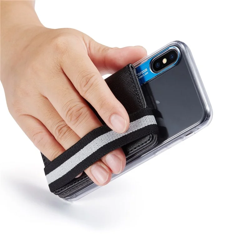 MUXMA MX110 Suporte de Cartão de Telefone com Banda Elástica Grip Carteira de Telefone RFID Blocking Adesivo Coloque no Bolso do Cartão de Crédito da Capa do Telefone - Preto