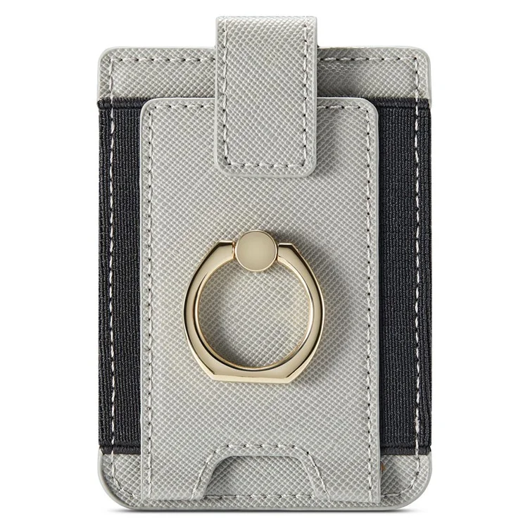 MUXMA MX116-8 Tarjetero para teléfono con bloqueo RFID, Bolsillo adhesivo para tarjetas de crédito con soporte de anillo - Gris