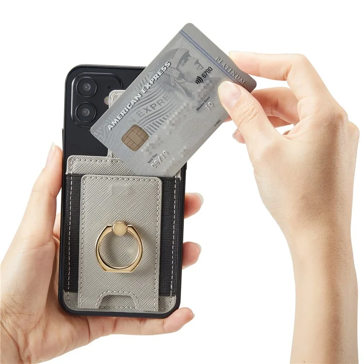 MUXMA MX116-8 Tarjetero para teléfono con bloqueo RFID, Bolsillo adhesivo para tarjetas de crédito con soporte de anillo - Gris