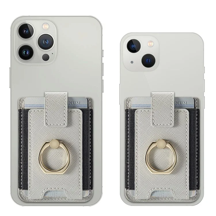 MUXMA MX116-8 Tarjetero para teléfono con bloqueo RFID, Bolsillo adhesivo para tarjetas de crédito con soporte de anillo - Gris