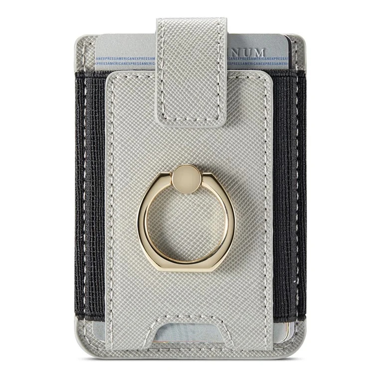 MUXMA MX116-8 Tarjetero para teléfono con bloqueo RFID, Bolsillo adhesivo para tarjetas de crédito con soporte de anillo - Gris