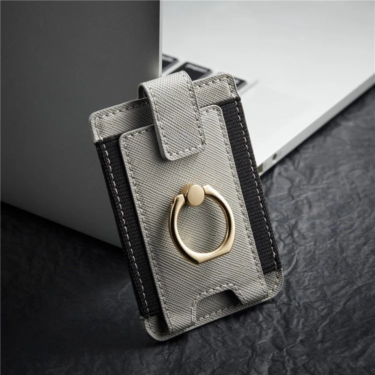 MUXMA MX116-8 Tarjetero para teléfono con bloqueo RFID, Bolsillo adhesivo para tarjetas de crédito con soporte de anillo - Gris