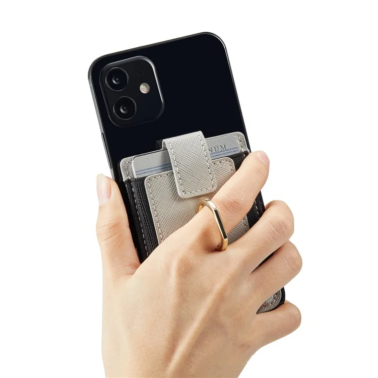 MUXMA MX116-8 Tarjetero para teléfono con bloqueo RFID, Bolsillo adhesivo para tarjetas de crédito con soporte de anillo - Gris
