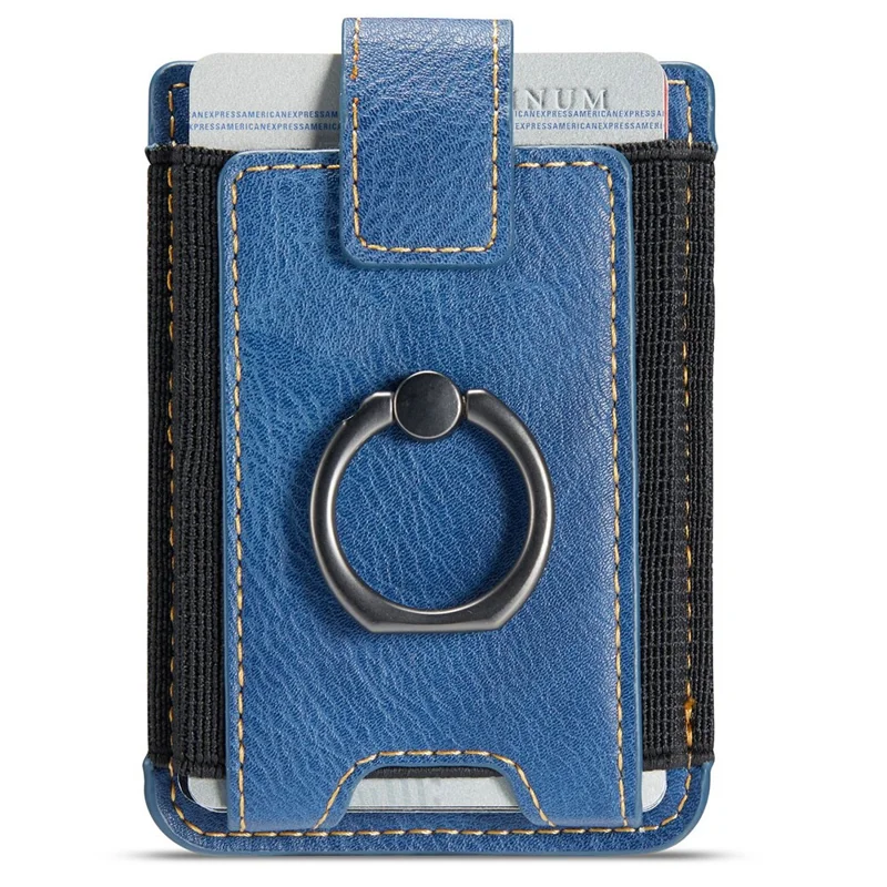 MUXMA MX116 Phone Card Holder RFID Blocking Ring Card Holder Sleeve Stick-On Pull up 8 Card Holder - Blue