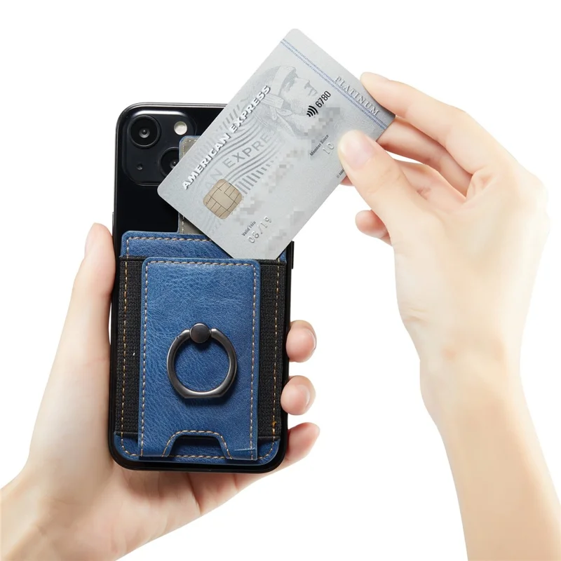 MUXMA MX116 Phone Card Holder RFID Blocking Ring Card Holder Sleeve Stick-On Pull up 8 Card Holder - Blue