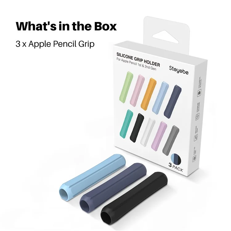 Stoyobe Para Apple Pencil 1st / 2da Generación / Huawei M-lap Pencil 3pcs Manga de Lápiz Óptico Stylus Stylus Lápiz Cubierta de Agarre - Azul Claro / Azul de Medianoche / Negro