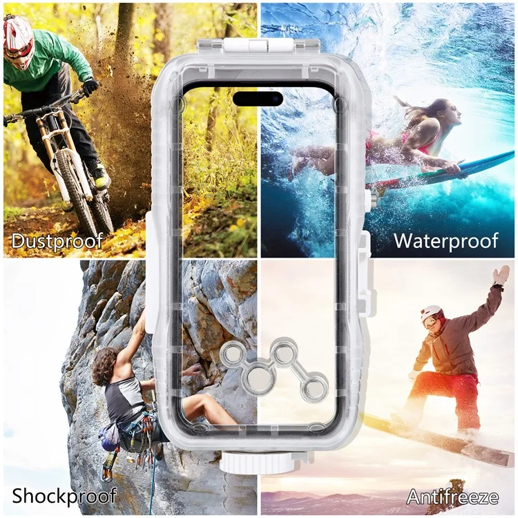 PULUZ PU9116W For iPhone 14 Plus / 14 Pro Max / 13 Pro Max / 12 Pro Max Phone Case 40m Underwater IPX8 Waterproof PC+Glass Phone Cover (Upgraded Version)