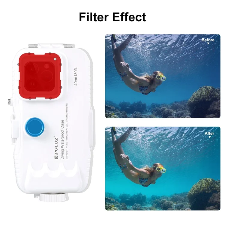 PULUZ PU9116W Für iPhone 14 Plus / 14 Pro Max / 13 Pro Max / 12 Pro Max Handyhülle 40m Unterwasser IPX8 Wasserdicht PC+Glas Handyhülle (Verbesserte Version)