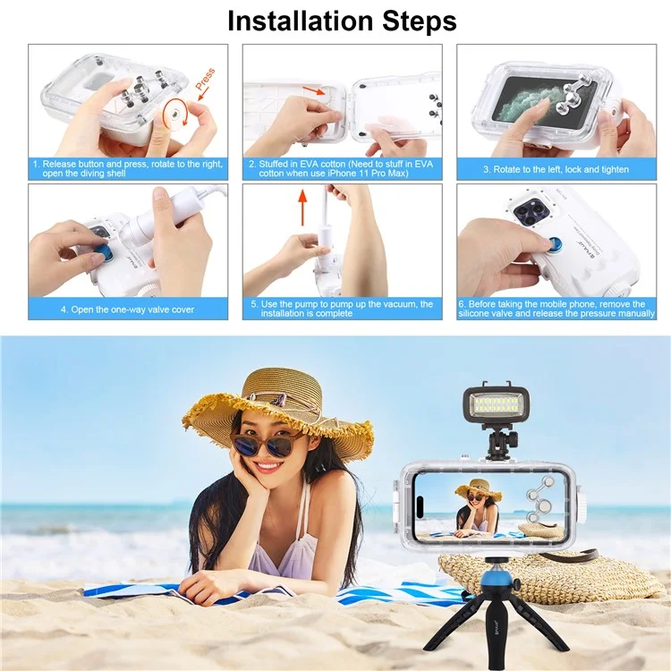 PULUZ PU9116W Für iPhone 14 Plus / 14 Pro Max / 13 Pro Max / 12 Pro Max Handyhülle 40m Unterwasser IPX8 Wasserdicht PC+Glas Handyhülle (Verbesserte Version)