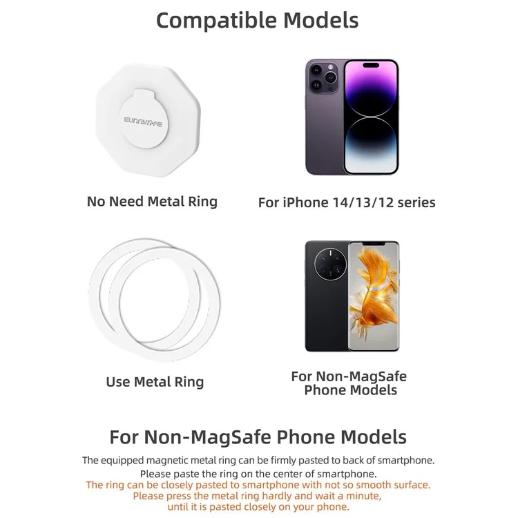 SUNNYLIFE ZJ561 2 in 1 Compatible with Magsafe Adapter Holder Magnetic Phone Mount for DJI Osmo, iPhone 12 / 13 / 14 Series