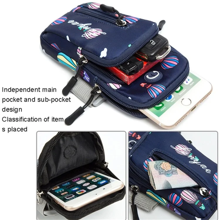 Porte-téléphone élastique en bande de 18 x 9 cm avec motif de ballon à air chaud Armband Cell Phones Pouch pour la course (Taille : L) - Bleu foncé