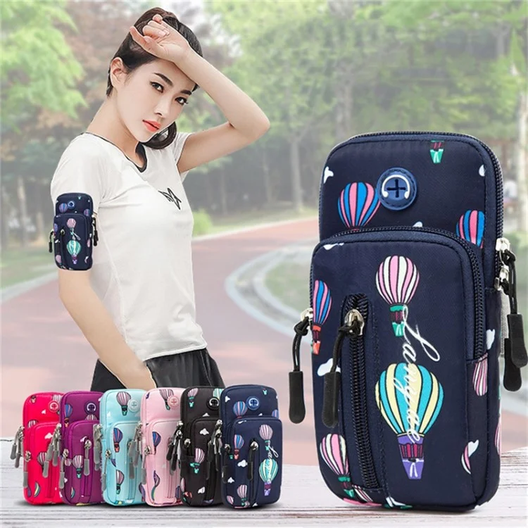 Porte-téléphone élastique en bande de 18 x 9 cm avec motif de ballon à air chaud Armband Cell Phones Pouch pour la course (Taille : L) - Bleu foncé