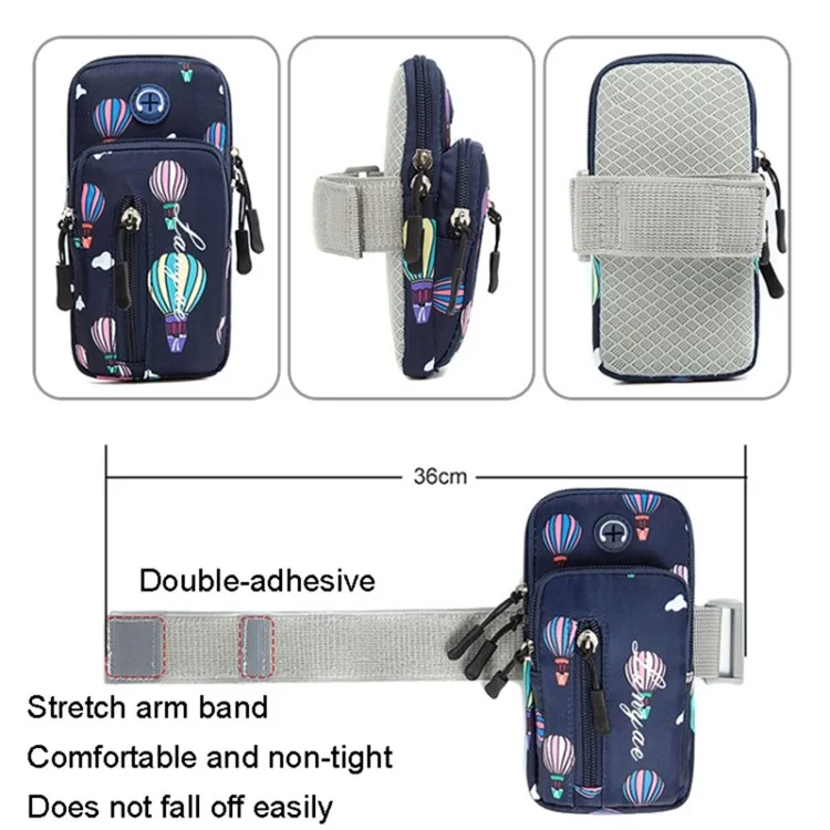 Porte-téléphone élastique en bande de 18 x 9 cm avec motif de ballon à air chaud Armband Cell Phones Pouch pour la course (Taille : L) - Bleu foncé