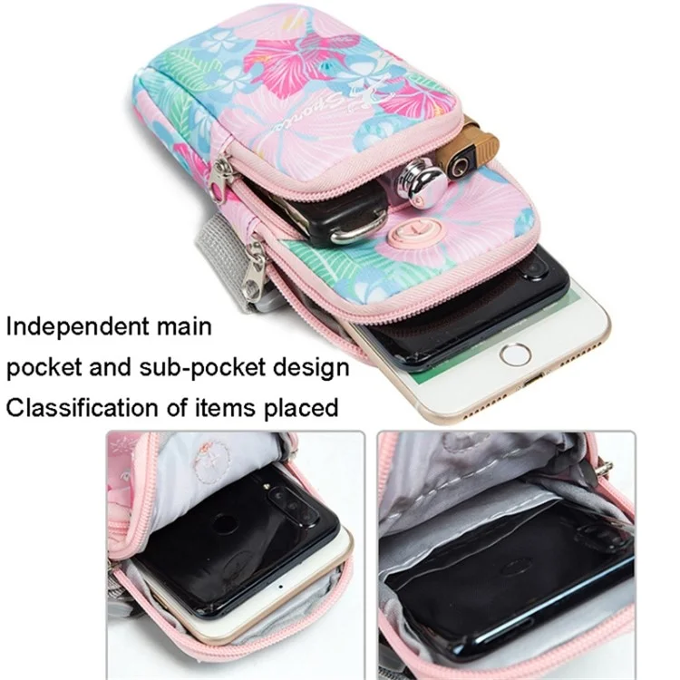 18 x 9cm Arm Band Elastic Phone Holder Flower Pattern Small Item Storage Bag Armband Cell Phones Pouch (Size: L) - Brilliant Purple