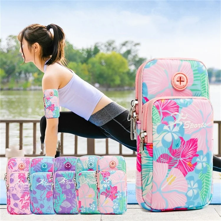 Brassard Élastique pour Téléphone de 18 x 9 cm avec Motif Floral, Sac de Rangement Petit Élément (Taille : L) - Violet Brillant