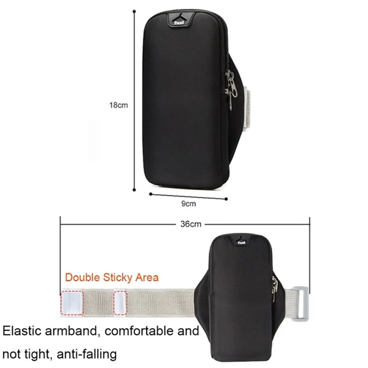 For Cell Phone Below 6.5-inch Armband Pouch Sports Running Oxford Fabric Phone Bag, 18*9cm - Black