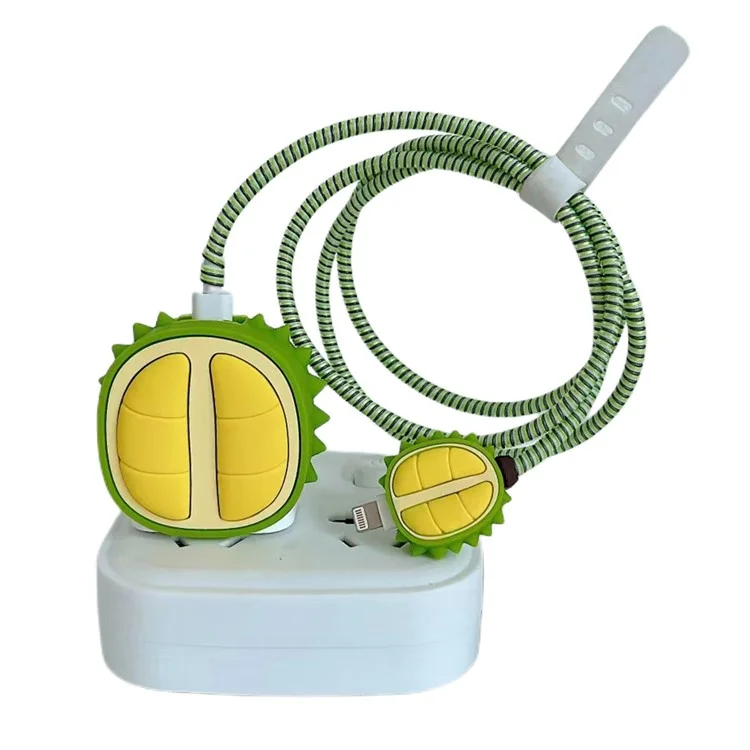 Durian Style Per iPhone 18W / 20W Caricabatterie da Parete Antiurto Custodia in Silicone Set con Protettore Cavo di Ricarica - Verde