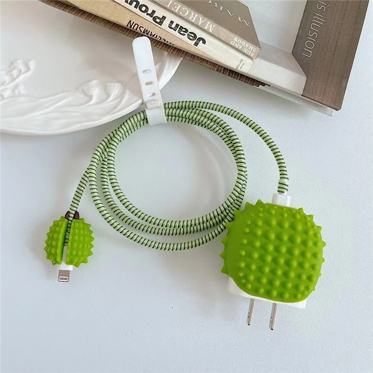 Durian Style Per iPhone 18W / 20W Caricabatterie da Parete Antiurto Custodia in Silicone Set con Protettore Cavo di Ricarica - Verde