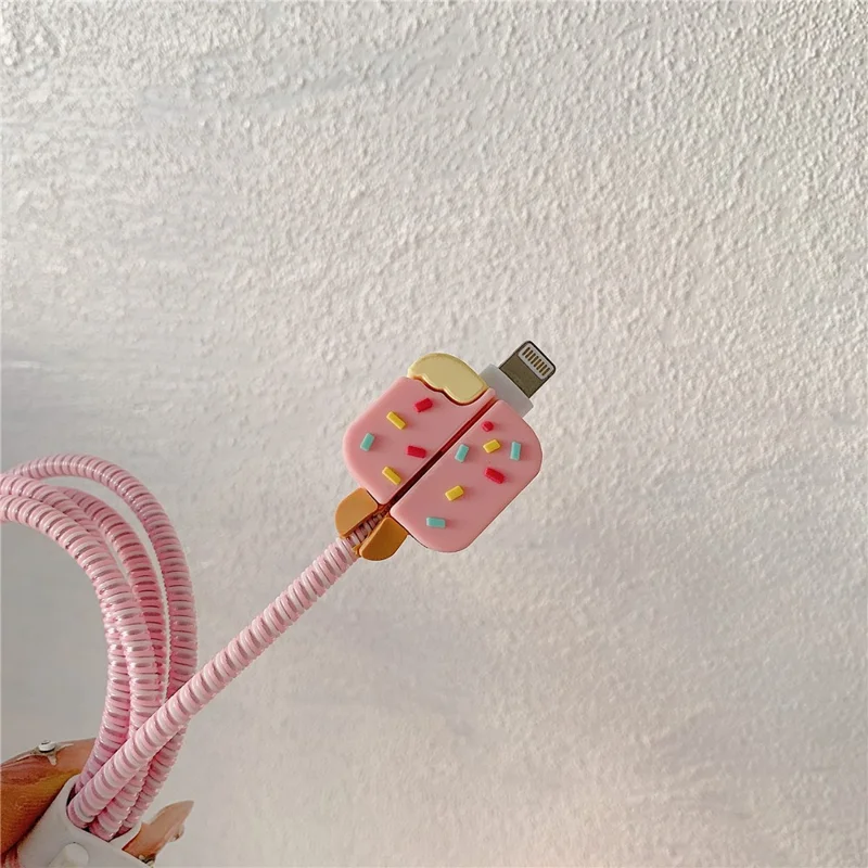Ice Cream Style Silicone Case for iPhone 18W / 20W Charger Adapter Protector Set with Charging Cord Cover - Pink