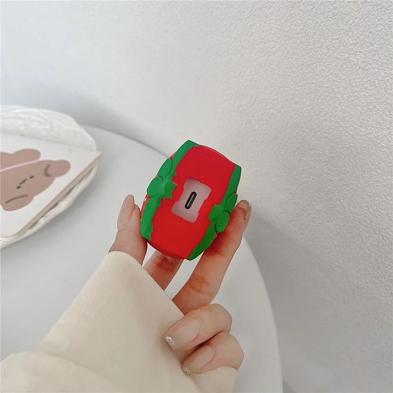 Cartoon-Style Schutzhülle für iPhone 18W / 20W Ladegerät Block Silikon-Cover-Set mit Ladekabel-Hülle - Erdbeere