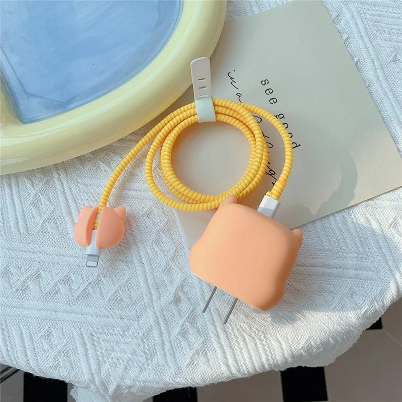 Cartoon Style Protective Case for iPhone 18W / 20W Charger Block Silicone Cover Set with Charging Cable Case - Dog