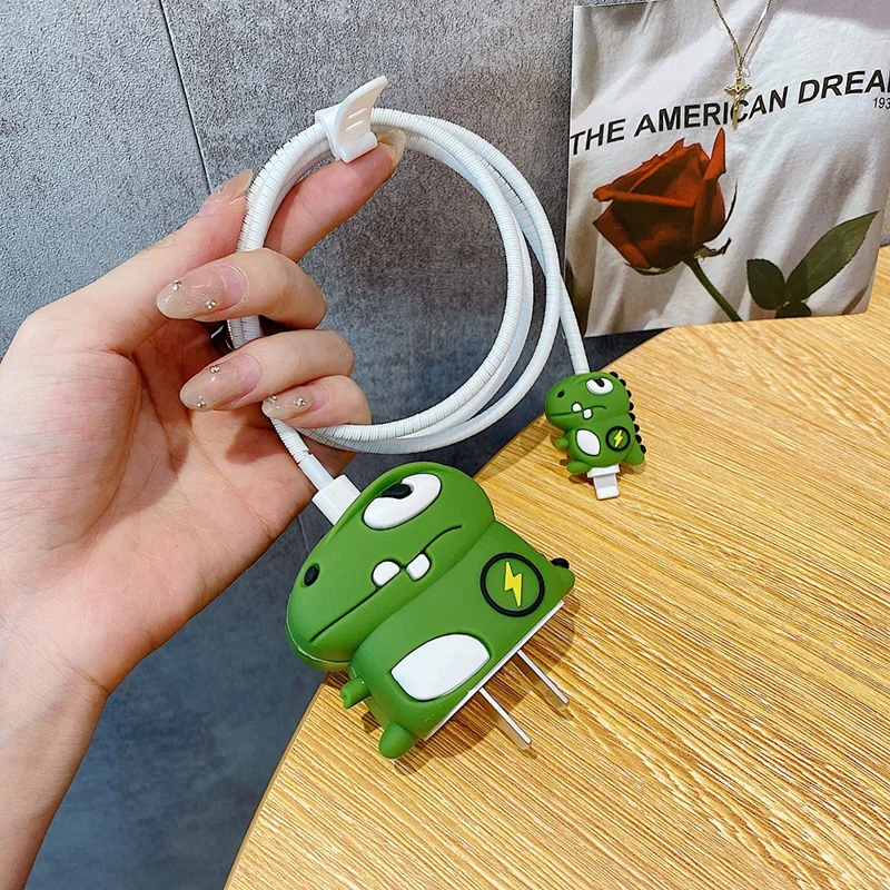 Cartoon Style Protective Case for iPhone 18W / 20W Charger Block Silicone Cover Set with Charging Cable Case - Dragon