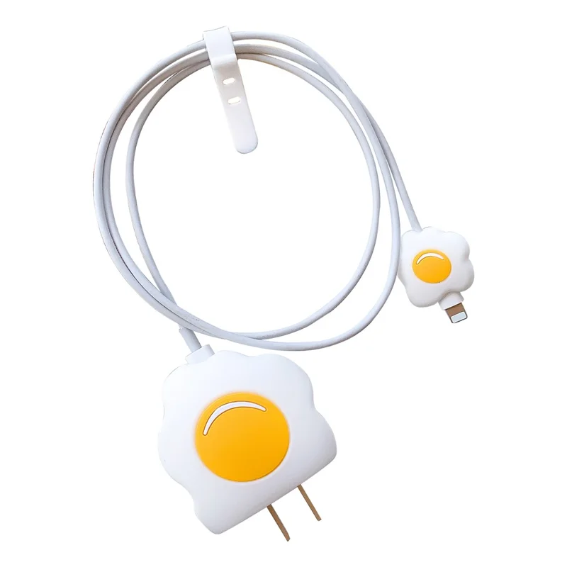 Cartoon Style Protective Case for iPhone 18W / 20W Charger Block Silicone Cover Set with Charging Cable Case - Egg