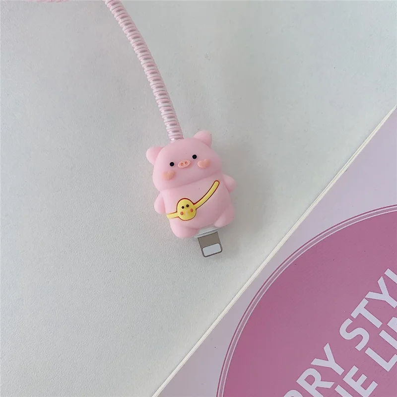 Cartoon Style Protective Case for iPhone 18W / 20W Charger Block Silicone Cover Set with Charging Cable Case - Backpack Pig