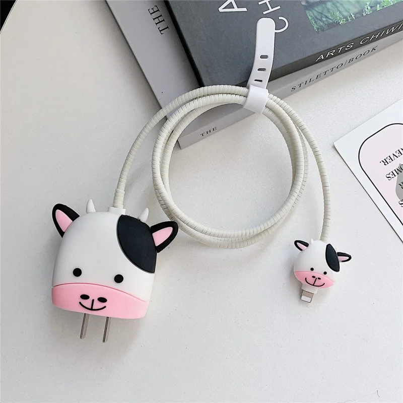 Cartoon Style Protective Case for iPhone 18W / 20W Charger Block Silicone Cover Set with Charging Cable Case - Little Cow