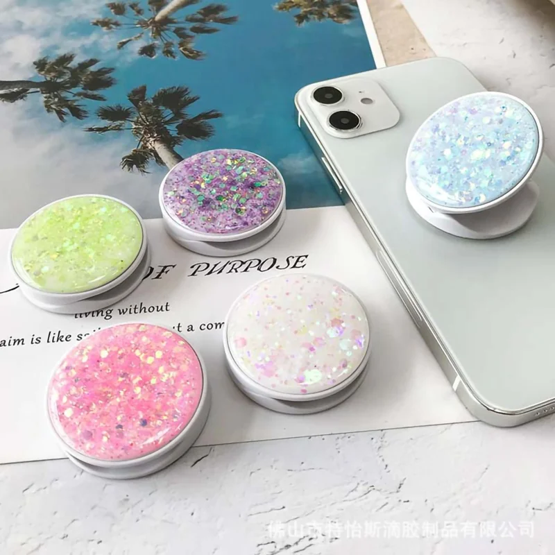 4cm Glitter Epoxy Desktop Tablet Mount Holder Cell Phone Back Stretchable Kickstand - Purple