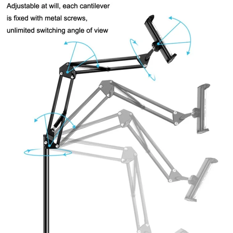 Supporto da pavimento per tablet 135 cm Altezza regolabile Supporto per telefono in metallo + ABS per dispositivi da 11,5-19 cm di larghezza