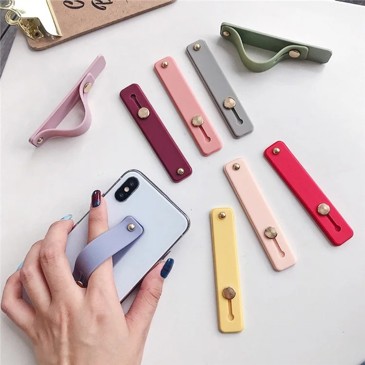 Phone Grip Strap Finger Loop for Cell Phone Case PC+TPU Push Pull Back Sticked Kickstand Bracket - Blue