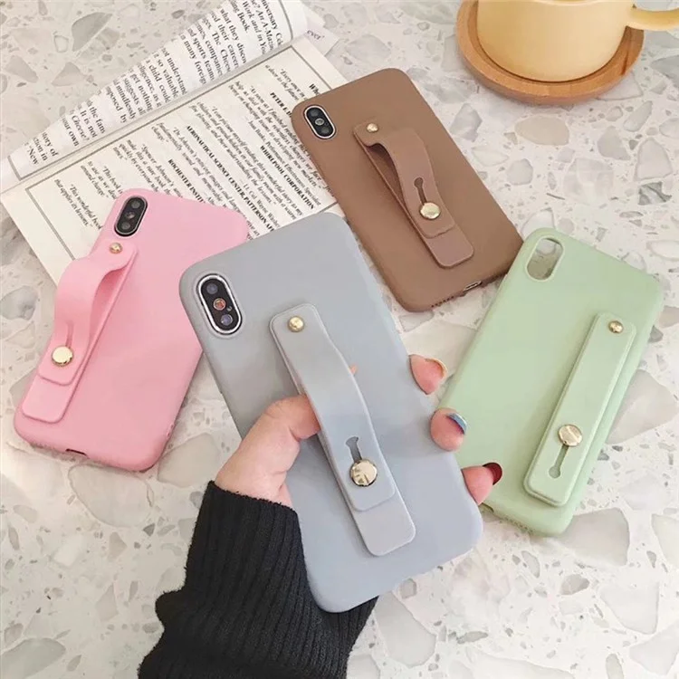 Phone Grip Strap Finger Loop for Cell Phone Case PC+TPU Push Pull Back Sticked Kickstand Bracket - Grass Purple