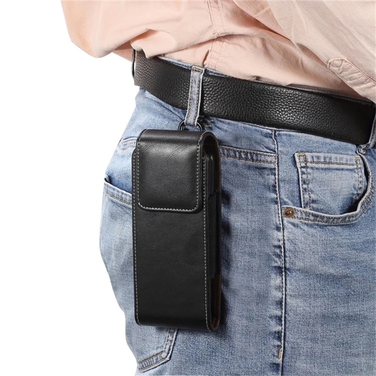 Sac de ceinture vertical Flip PU Leather pour téléphone portable, taille L: 170*78*25mm - Noir